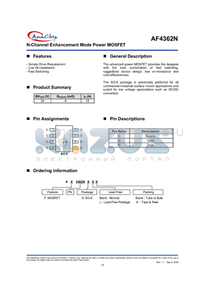 AF4362N datasheet - N-Channel Enhancement Mode Power MOSFET