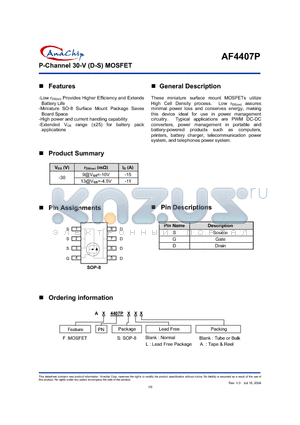 AF4407PSLA datasheet - P-Channel 30-V (D-S) MOSFET