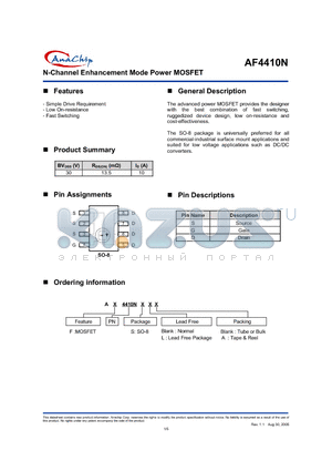 AF4410N datasheet - N-Channel Enhancement Mode Power MOSFET