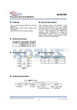 AF4415PS datasheet - P-Channel 20-V (D-S) MOSFET