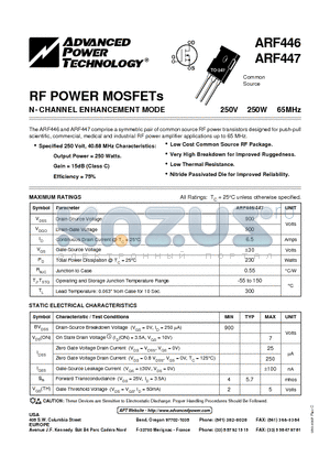 ARF446 datasheet - N-CHANNEL ENHANCEMENT MODE