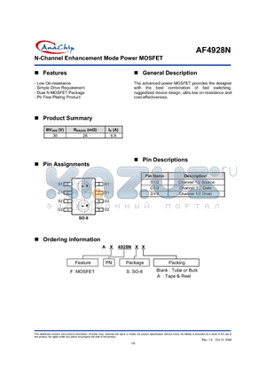 AF4928NS datasheet - N-Channel Enhancement Mode Power MOSFET