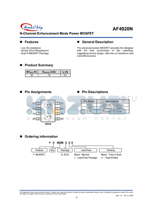 AF4920NSL datasheet - N-Channel Enhancement Mode Power MOSFET