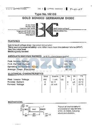 1N100 datasheet - GOLD BONDED GERMANIUM DIODE