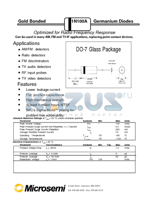 1N100A datasheet - Optimized for Radio Frequency Response