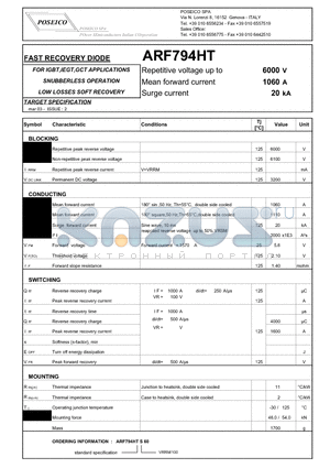 ARF794HT datasheet - FAST RECOVERY DIODE