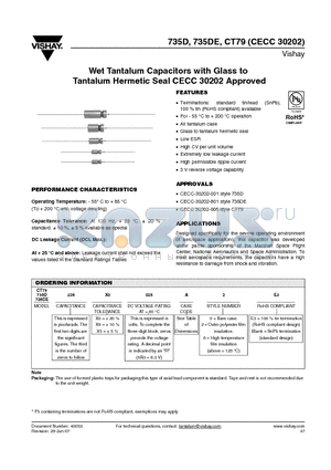 735DI27X0075D2 datasheet - Wet Tantalum Capacitors with Glass to Tantalum Hermetic Seal CECC 30202 Approved