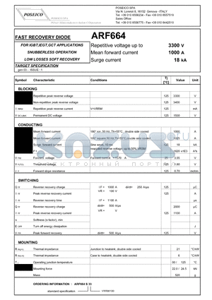 ARF664 datasheet - FAST RECOVERY DIODE