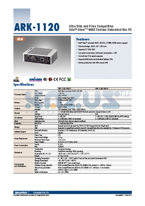 ARK-1120F-N5A1E datasheet - Ultra Slim and Price Competitive Intel^ Atom N455 Fanless Embedded Box PC