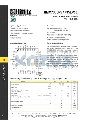 735LP5E datasheet - MMIC VCO w/ DIVIDE-BY-4 10.5 - 12.2 GHz