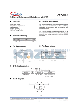 AF70N03D datasheet - N-Channel Enhancement Mode Power MOSFET