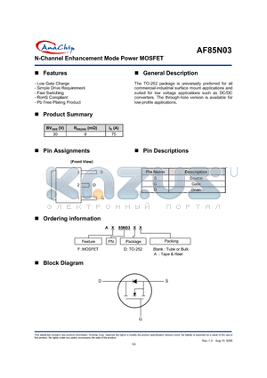 AF85N03DA datasheet - N-Channel Enhancement Mode Power MOSFET