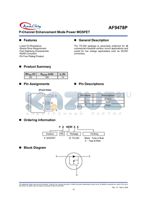 AF9478PDA datasheet - P-Channel Enhancement Mode Power MOSFET