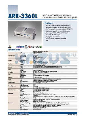 ARK-3360L-D5A1E datasheet - Intel^ Atom N450/D510 High Value Fanless Embedded Box PC with Multiple I/O