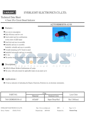 7363-2SDRD/S530-A3 datasheet - 4.7mm 1Pcs Circuit Board Indicator