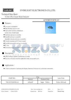 7363-2UYD/S530-A3 datasheet - 4.7mm 1Pcs Circuit Board Indicator