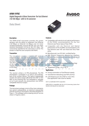 AFBR-5978Z datasheet - Digital Diagnostic 650nm Transceiver for Fast Ethernet (10/100 Mbps) with SC-RJ connector