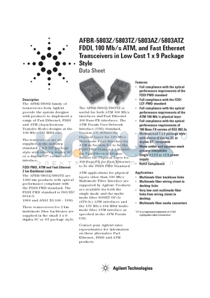 AFBR-5803ATZ datasheet - FDDI, 100 Mb/s ATM, and Fast Ethernet Transceivers in Low Cost 1 x 9 Package Style