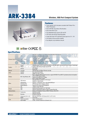 ARK-3384-1S0B1E datasheet - Wireless, USB Port Compact System