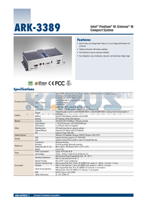 ARK-3389 datasheet - Intel^ Pentium^ M /Celeron^ M Compact System