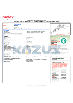 50147-8000 datasheet - Splash Proof Crimp Terminal 50147, Reel