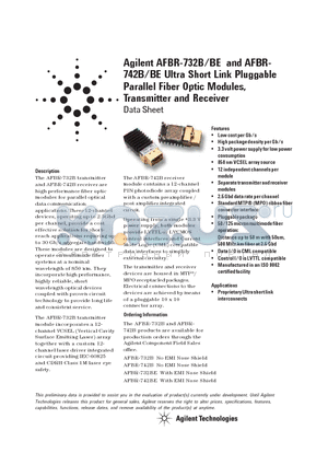AFBR-732BE datasheet - Ultra Short Link Pluggable Parallel Fiber Optic Modules, Transmitter and Receiver