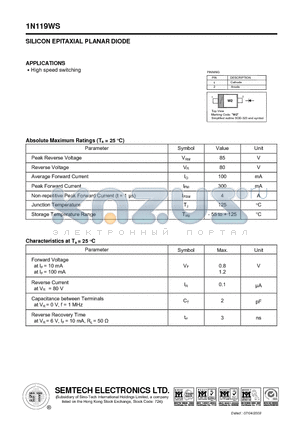 1N119WS datasheet - SILICON EPITAXIAL PLANAR DIODE