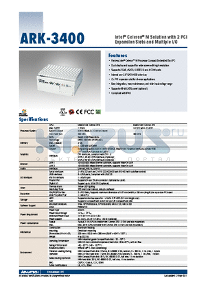 ARK-3400F-S0A1E datasheet - Intel^ Celeron^ M Solution with 2 PCI Expansion Slots and Multiple I/O