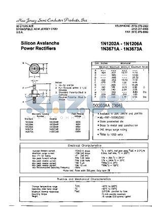 1N1202A datasheet - Silicon Avalanche Power Rectifiers