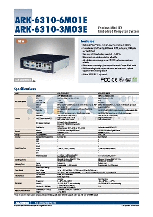 ARK-6310-6M01E datasheet - Fanless Mini-ITX Embedded Computer System