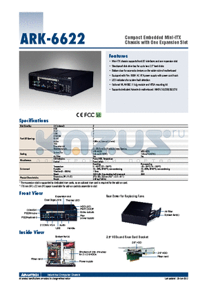 ARK-6622H-18ZE datasheet - Compact Embedded Mini-ITX Chassis with One Expansion Slot