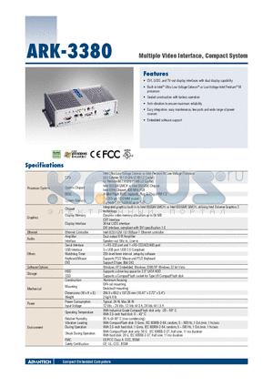 ARK-3380-1S0B1E datasheet - Multiple Video Interface, Compact System
