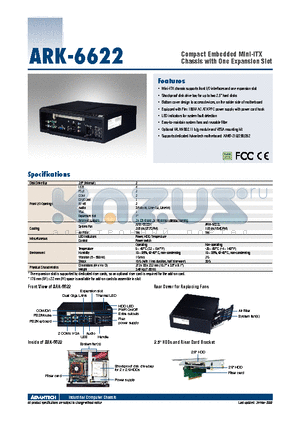 ARK-6622L-18ZE datasheet - Compact Embedded Mini-ITX Chassis with One Expansion Slot