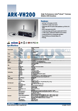 ARK-VH200 datasheet - High Performance Intel^ Atom Fanless Mobile DVR Solution