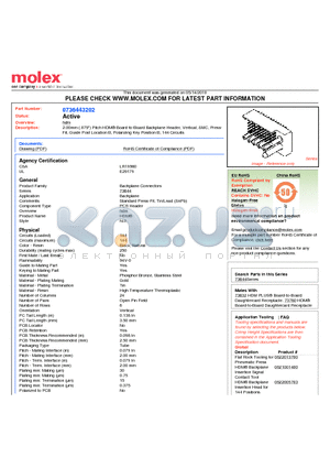 73644-3202 datasheet - 2.00mm (.079) Pitch HDM^ Board-to-Board Backplane Header, Vertical, SMC, Press-Fit, Guide Post Location B, Polarizing Key Position B, 144 Circuits