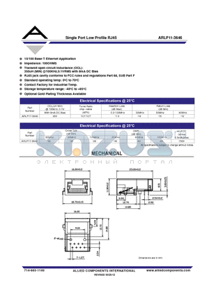 ARLP11-3646 datasheet - Single Port Low Profile RJ45