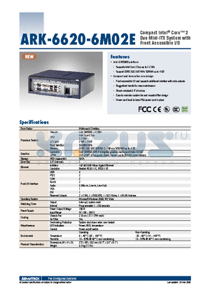 ARK-6620-6M02E datasheet - Compact Intel^ Core 2 Duo Mini-ITX System with Front Accessible I/O