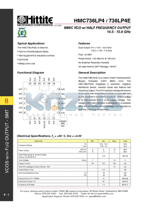 736LP4E datasheet - MMIC VCO w/ HALF FREQUENCY OUTPUT