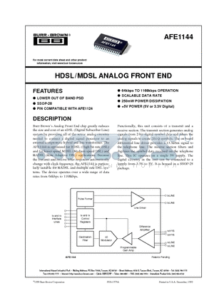 AFE1144 datasheet - HDSL/MDSL ANALOG FRONT END