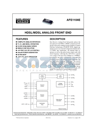 AFE1104 datasheet - HDSL/MDSL ANALOG FRONT END