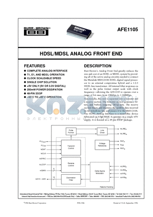 AFE1105E datasheet - HDSL/MDSL ANALOG FRONT END