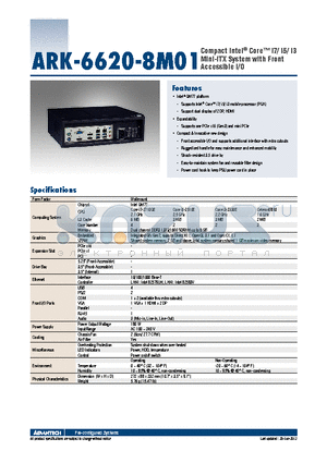 ARK-6620-8M01 datasheet - Compact Intel^ Core i7/ i5/ i3 Mini-ITX System with Front Accessible I/O