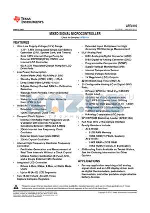 AFE4110B000YS datasheet - MIXED SIGNAL MICROCONTROLLER