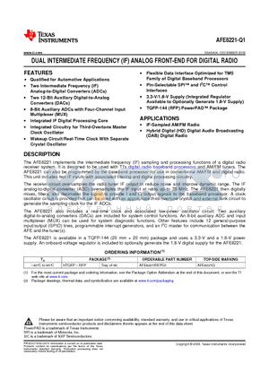 AFE8221-Q1 datasheet - DUAL INTERMEDIATE FREQUENCY (IF) ANALOG FRONT-END FOR DIGITAL RADIO