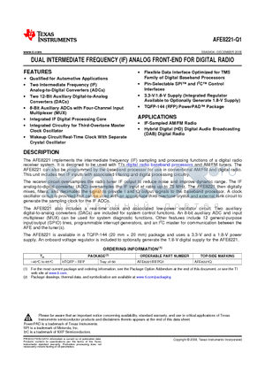 AFE8221IRFPQ1 datasheet - DUAL INTERMEDIATE FREQUENCY (IF) ANALOG FRONT-END FOR DIGITAL RADIO