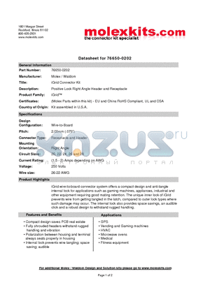 501646-2000 datasheet - Positive Lock Right Angle Header and Receptacle