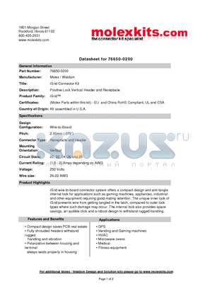 501646-2200 datasheet - Positive Lock Vertical Header and Receptacle