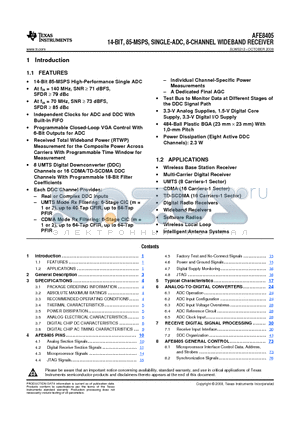 AFE8405 datasheet - 14-BIT, 85-MSPS, SINGLE-ADC, 8-CHANNEL WIDEBAND RECEIVER