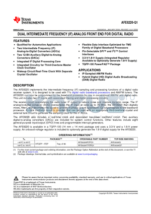 AFE8220-Q1 datasheet - DUAL INTERMEDIATE FREQUENCY (IF) ANALOG FRONT END FOR DIGITAL RADIO