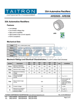 ARS358 datasheet - 35A Automotive Rectifiers